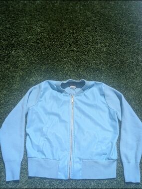 Sioni Pastel Blue Zip-Front Bomber